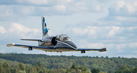 September 12, 2020, Kaluga region, Russia. The Aero L-39 Albatros training aircraft performs a...