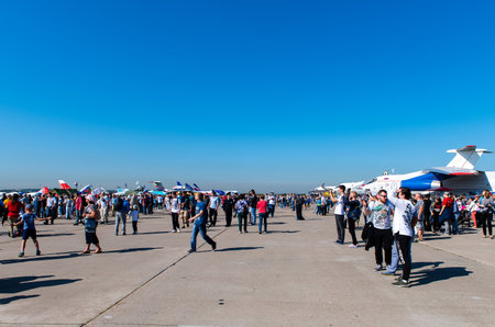 August 30, 2019, Moscow region, Russia. Visitors at the International aviation and space salon.のeditorial素材