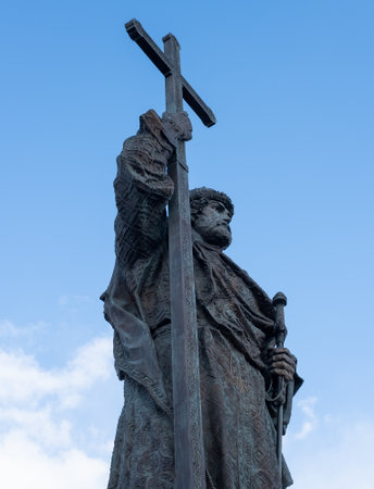 March 22, 2020, Moscow, Russia. Monument to Prince Vladimir the Great on Borovitskaya Square in...