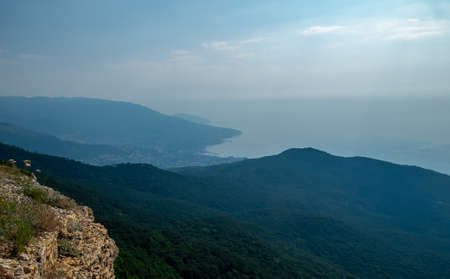 View of the Black Sea coast from the Yalta Yaila plateau in Crimea.