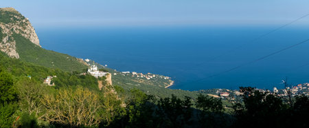 Church of the Resurrection of Christ on the edge of a cliff in the village of Foros in Crimea.の写真素材