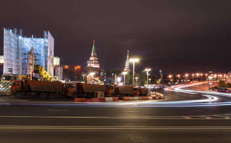October 17, 2016, Moscow, Russia. Installation of a statue to Prince Vladimir on Borovitskaya Square in Moscow. Long exposure shooting.のeditorial素材