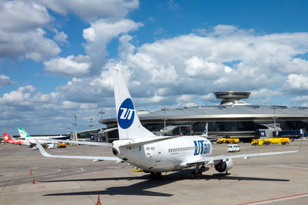 July 2, 2019, Moscow, Russia. The plane Boeing 737 of the airline Utair on the airfield of Vnukovo airport.のeditorial素材