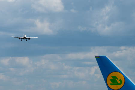 July 2, 2019, Moscow, Russia. Airplane Uzbekistan Airways at Vnukovo airport in Moscow.のeditorial素材