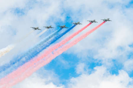 May 7, 2021, Moscow, Russia. Russian Su-25 attack aircraft over Red Square in Moscow.