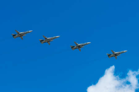 May 7, 2021, Moscow, Russia. Russian front-line Su-24 bombers over Red Square in Moscow.