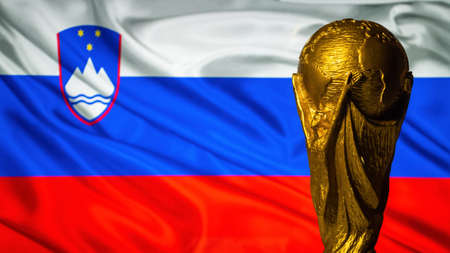 October 6, 2021, Ljubljana, Slovenia. FIFA World Cup against the background of the flag of Slovenia.のeditorial素材