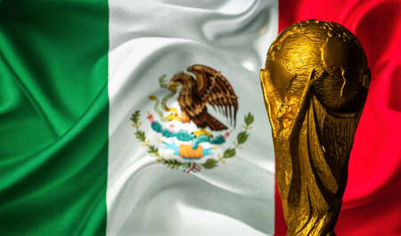 October 6, 2021, Mexico City, Mexico. FIFA World Cup on the background of the flag of Mexico.のeditorial素材
