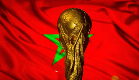 October 6, 2021, Rabat, Morocco. FIFA World Cup on the background of the flag of Morocco.のeditorial素材