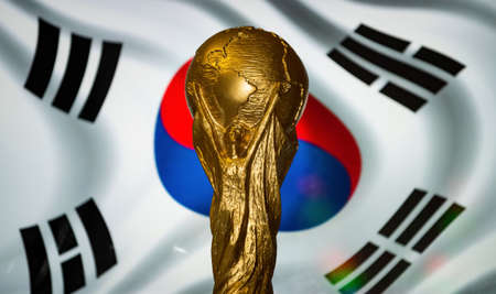 October 6, 2021, Seoul, South Korea. FIFA World Cup on the background of the flag of the Republic of Korea.のeditorial素材