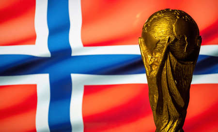 October 6, 2021, Oslo, Norway. FIFA World Cup on the background of the flag of Norway.のeditorial素材