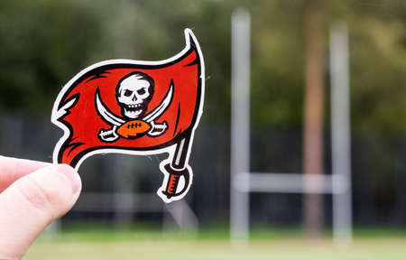 September 16, 2021, Tampa, Florida. Emblem of a professional American football team Tampa Bay Buccaneers based in Tampa at the sports stadium.のeditorial素材