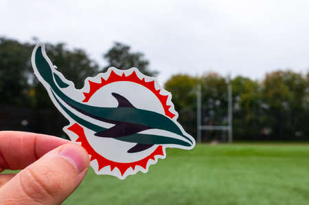 September 16, 2021, Miami, Florida. Emblem A Professional American Football Team Miami Dolphins...