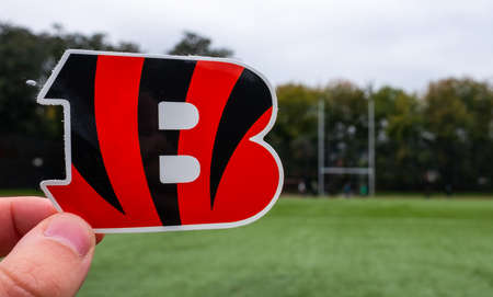 September 16, 2021, Cincinnati, Ohio. The emblem of a professional American football team Cincinnati Bengals based in Cincinnati at the sports stadium.のeditorial素材
