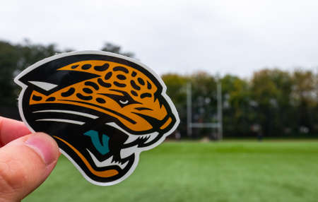 September 16, 2021, Jacksonville, Florida. Emblem of a professional American football team Jacksonville Jaguars based in Jacksonville at the sports stadium.のeditorial素材