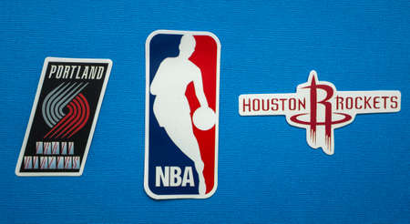 October 1, 2021, Springfield, USA, Emblems of the Houston Rockets and Portland Trail Blazers...