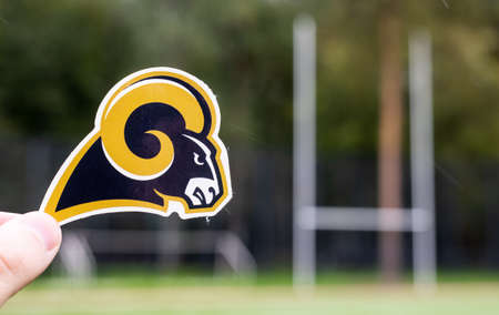 September 16, 2021, Los Angeles, California. Emblem of a professional American football team Los...
