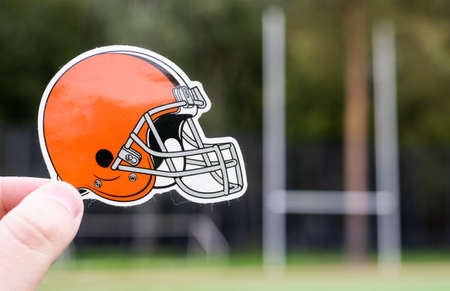 September 16, 2021, Cleveland, Ohio. Emblem of a professional American football team Cleveland Browns based in Cleveland at the sports stadium.のeditorial素材