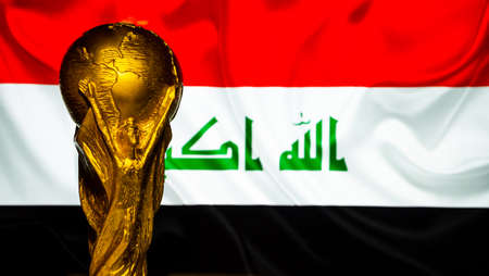 6 October 2021 Baghdad, Iraq. FIFA World Cup against the background of the flag of Iraq.のeditorial素材