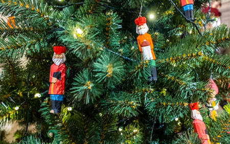 Handmade Christmas toys on the Christmas tree.の写真素材