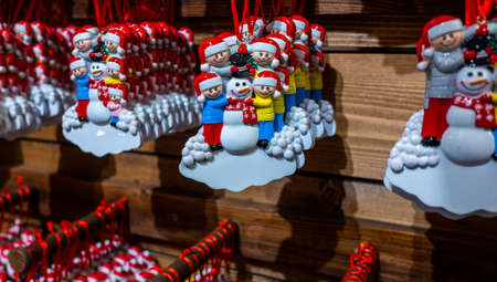 Christmas ceramic toys, hand-painted on the store counter.の写真素材