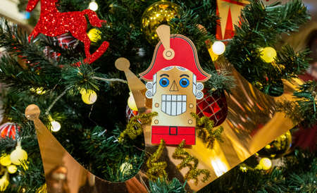 Handmade Christmas toys on the Christmas tree.の写真素材