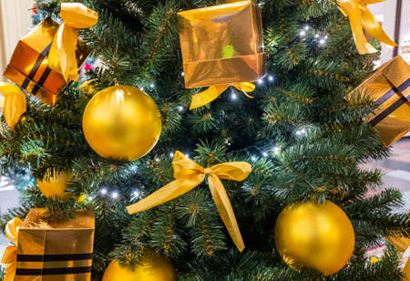 Handmade Christmas toys on the Christmas tree.の写真素材