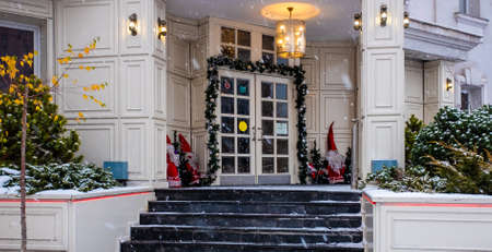 December 5, 2021, Moscow, Russia. New Year's installation on the porch of the house.のeditorial素材