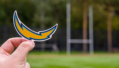 September 16, 2021, Inglewood, California. Emblem of a professional American football team Los...