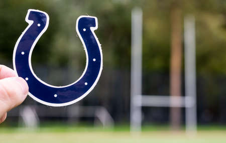 September 16, 2021, Indianapolis, Indiana. Emblem of a professional American football team Indianapolis Colts based in Indianapolis at the sports stadium.のeditorial素材