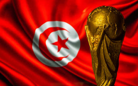 October 6, 2021, Tunisia, Tunisia. FIFA World Cup on the background of the flag of Tunisia.のeditorial素材