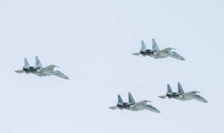 August 30, 2019 Russian multi-role Sukhoi Su-35 fighters in the sky.
