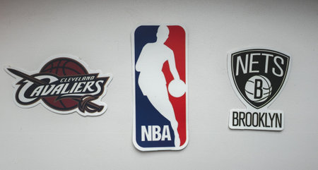 April 10, 2022 Springfield, USA. Emblems of basketball clubs participating in the Play-in of the...