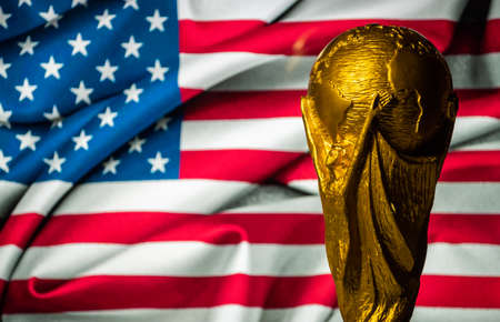 October 6, 2021, New York, USA. FIFA World Cup on the background of the flag of the United States of America.のeditorial素材