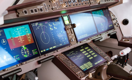 August 30, 2019, Moscow region, Russia. The cockpit of the Chinese narrow-body medium-haul passenger...
