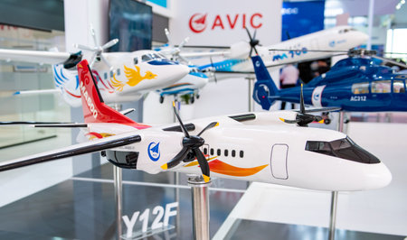 August 30, 2019, Moscow region, Russia. The layout of the Chinese twin-engine turboprop aircraft Xian MA600のeditorial素材