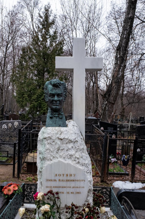 November 27, 2021, Moscow, Russia. Monument at the grave of film director Emil Loteanu at the Vagankovsky cemetery in Moscow.のeditorial素材