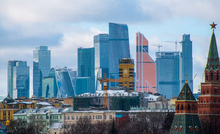 February 5, 2022, Moscow, Russia. Towers of the Moscow City International Business Center in the Russian capital.のeditorial素材