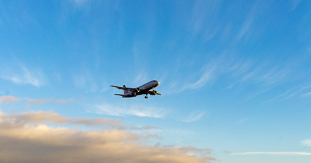 November 23, 2018, Moscow, Russia An Aeroflot aircraft is landing at Sheremetyevo airport.のeditorial素材