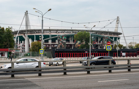 August 30, 2021 Moscow, Russia. Football stadium "Lokomotiv" RZD Arena.のeditorial素材