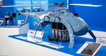 August 30, 2019, Moscow region, Russia. A mock-up of the Chinese Blowfish A2 unmanned aerial vehicle