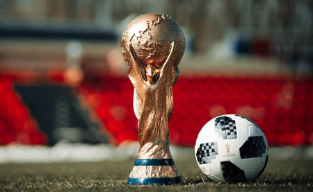 April 9, 2018, Moscow, Russia. FIFA World Cup on the green lawn of the stadium.