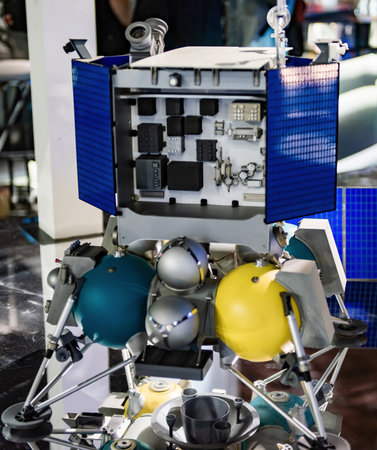 August 30, 2019, Moscow region, Russia. Mock-up of the Russian automatic interplanetary station Luna 25 (Luna-Glob lander)のeditorial素材