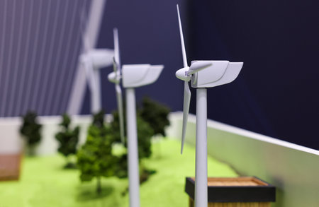 Windmills on the layout of a small wind farm.の写真素材