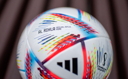 September 25, 2022, Doha, Qatar, The official ball of the 2022 FIFA World Cup Adidas Al Rihla.のeditorial素材