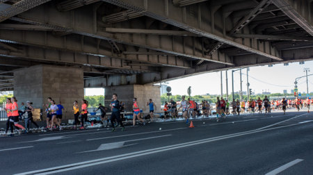 May 19, 2019 Moscow, Russia. Participants of the Moscow Marathon at a distance.のeditorial素材