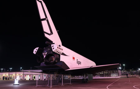 December 8, 2021, Sochi, Russia. A mock-up of the Soviet orbital rocket ship of the reusable space transport system Buran (spacecraft).のeditorial素材