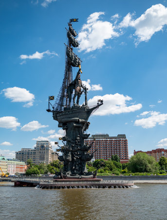 June 18, 2023, Moscow, Russia. Monument to Peter the Great by Zurab Tseritelli in the Russian capital.のeditorial素材