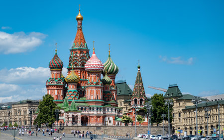 June 18, 2023, Moscow, Russia. St. Basil's Cathedral on Red Square in the Russian capital.のeditorial素材