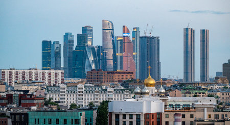 View of the Moscow International Business Center Moscow City on a summer day.